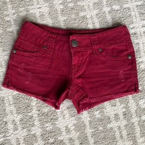 •Almost Famous• Low-Rise Distressed Red Shorts